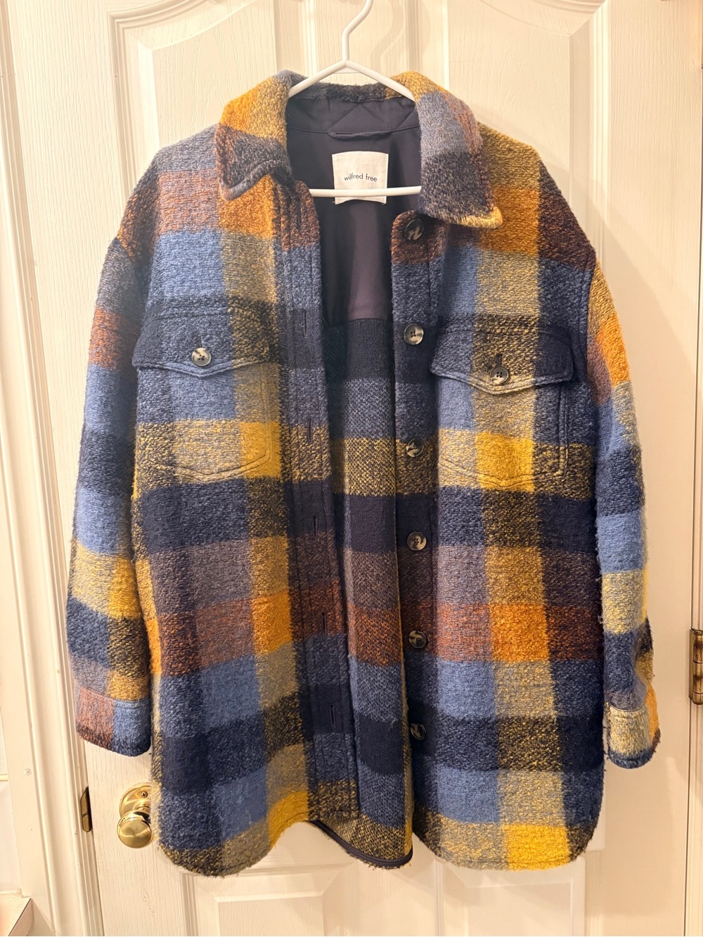 Wilfred Plaid Shacket in Blue, Yellow & Brown